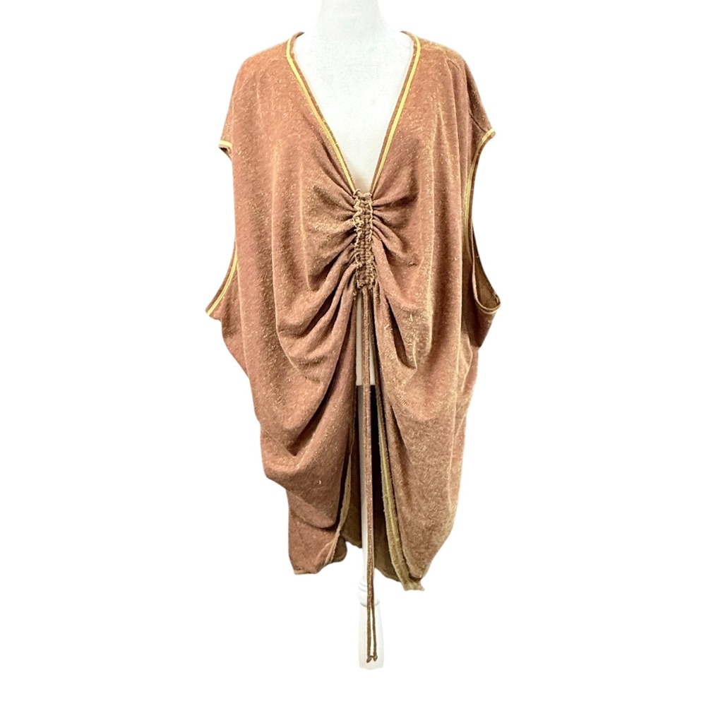 Free People Poncho Top Women XS Maroon Marled Knit  Cinch Front Tassel Boho